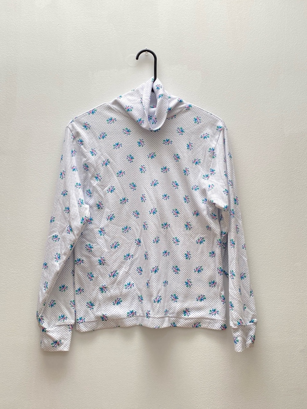 Vintage - White 80's Floral Turtleneck Sweater Women's Lightweight Pullover